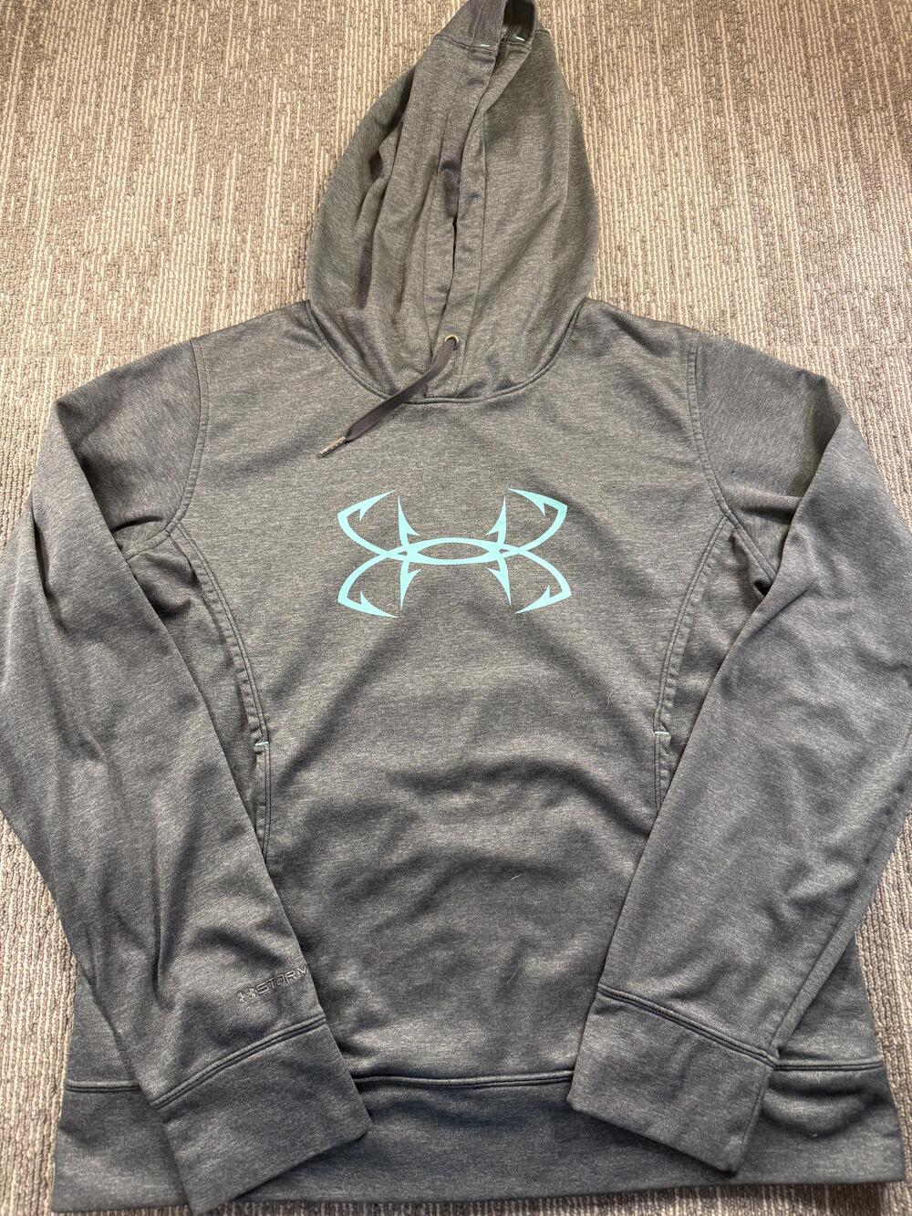 Under Armour Hoodie Womens Medium Gray Storm Fleece Pullover Sweatshirt Logo